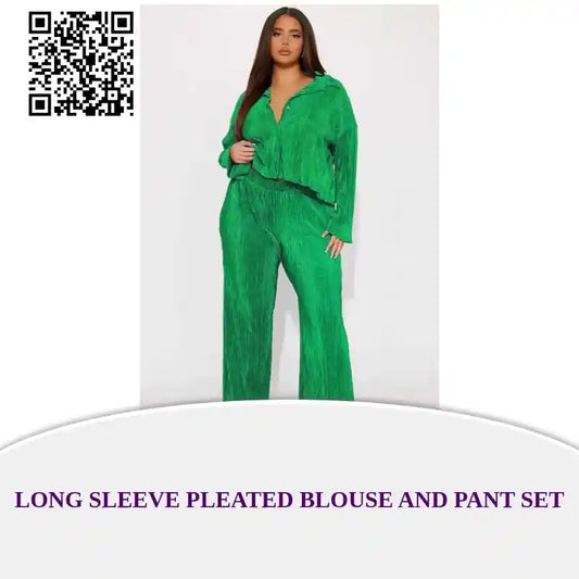 Long Sleeve Pleated Blouse And Pant Set by@Outfy