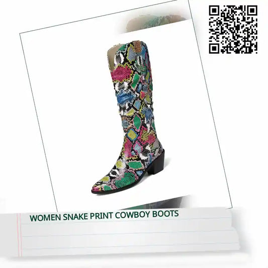 Women Snake Print Cowboy Boots by@Outfy
