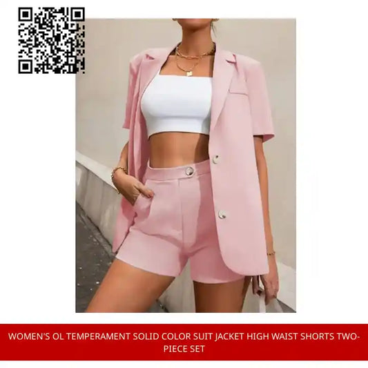 Women's OL temperament solid color suit jacket high waist shorts two-piece set by@Outfy