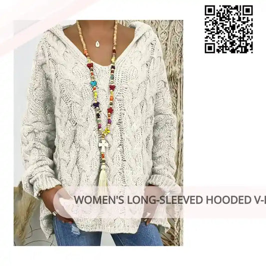 Women's Long-sleeved Hooded V-neck Knitted Sweater (without necklace) by@Outfy