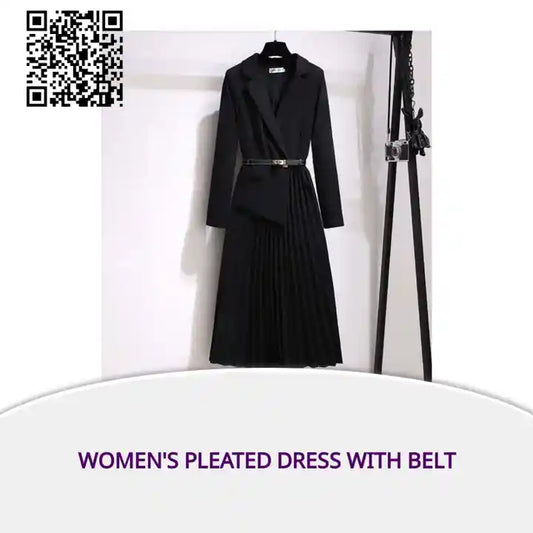 Women's Pleated Dress With Belt by@Outfy