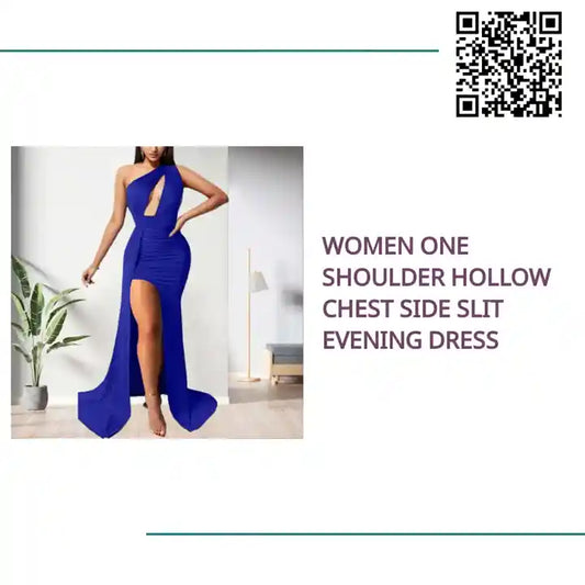 Women One Shoulder Hollow Chest Side Slit Evening Dress by@Outfy