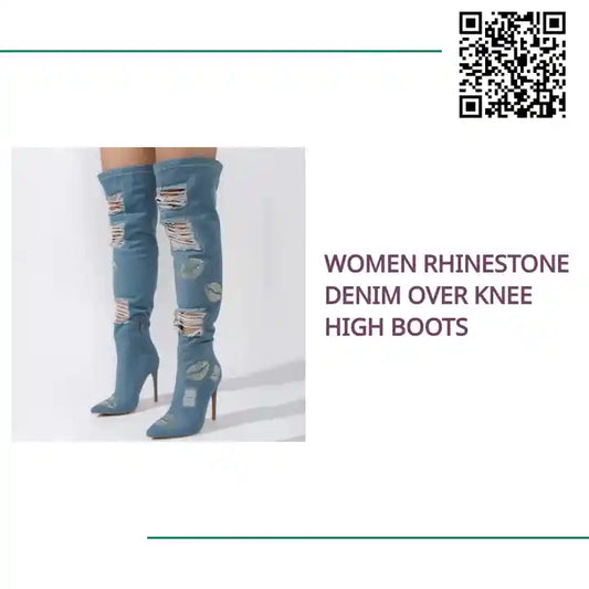 Women Rhinestone Denim Over Knee High Boots by@Outfy