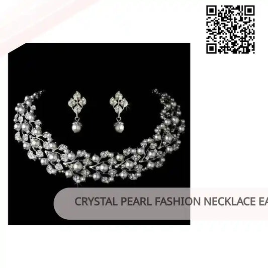 Crystal Pearl Fashion Necklace Earrings Jewelry Set by@Outfy