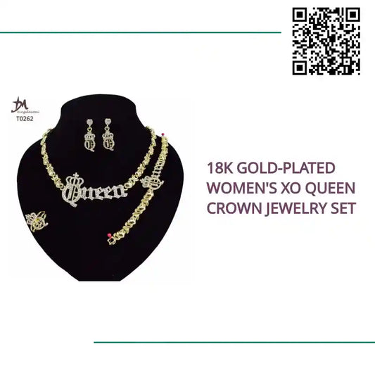 18K gold-plated Women's XO Queen Crown Jewelry Set by@Outfy