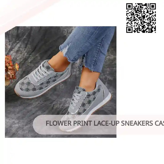 Flower Print Lace-up Sneakers Casual Fashion Lightweight Breathable by@Outfy