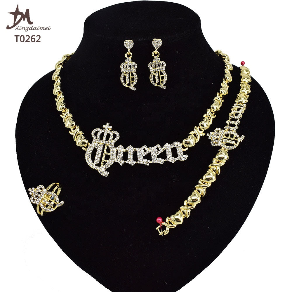 18K gold-plated women's XO queen crown jewelry set LMH Beauty