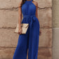 Accordion Pleated Belted Grecian Neck Sleeveless Jumpsuit LMH Beauty