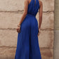 Accordion Pleated Belted Grecian Neck Sleeveless Jumpsuit LMH Beauty