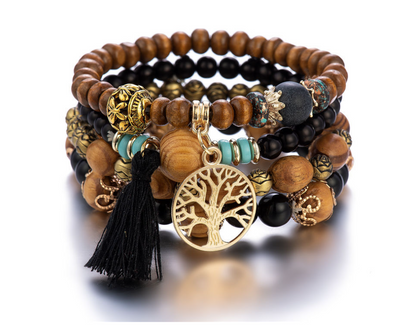 Bohemian style multi-layer wood beaded bracelet LMH Beauty