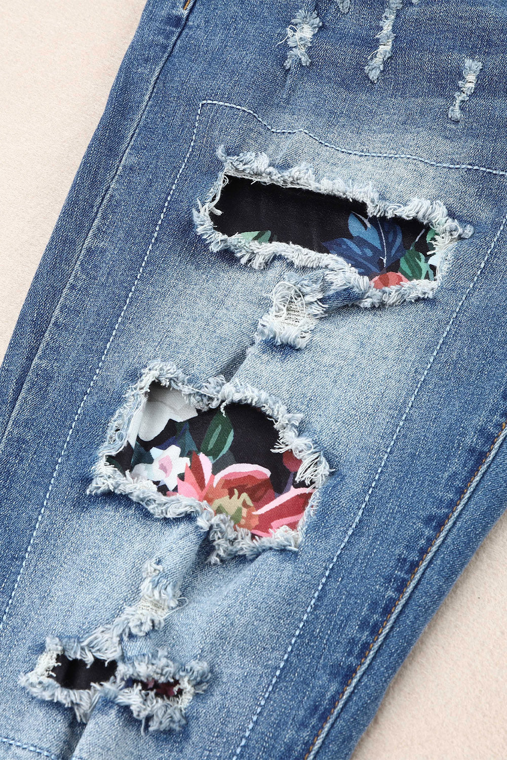 Floral Graphic Patchwork Distressed Jeans LMH Beauty