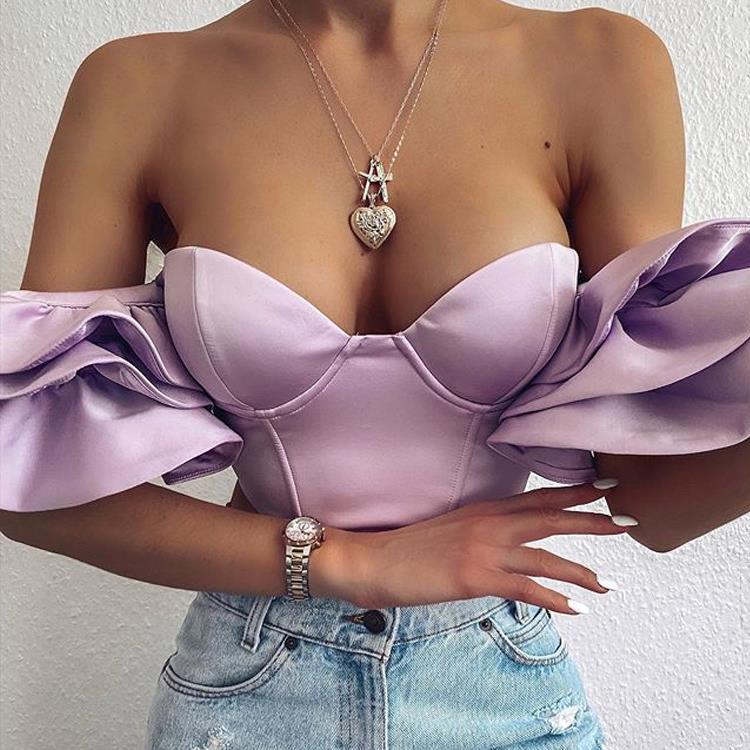 Ruffle Sleeved Off Shoulder Crop Top LMH Beauty