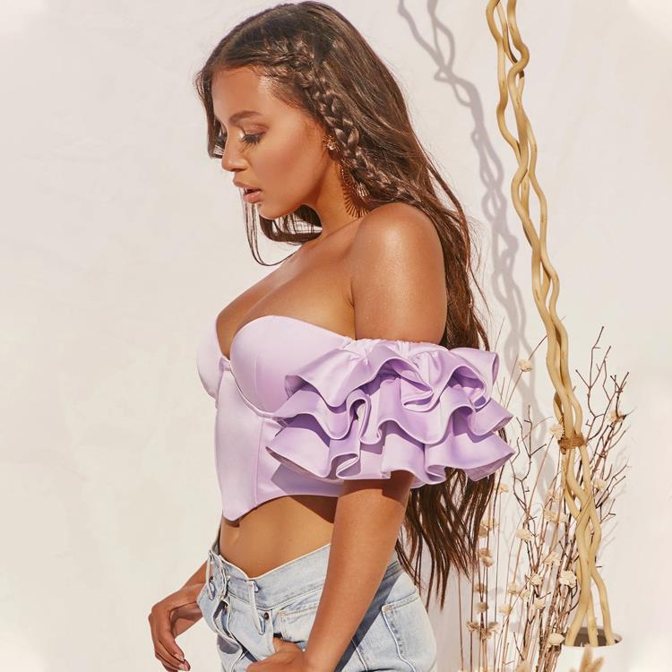 Ruffle Sleeved Off Shoulder Crop Top LMH Beauty