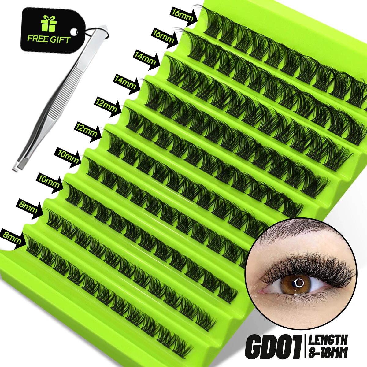 Cat Eye, Mink Lash Extension Kit with Bond, Seal, and Lash Applicator