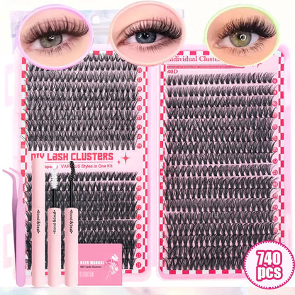 Eyelash Extension Kit with Tweezers, Glue, and Sealer