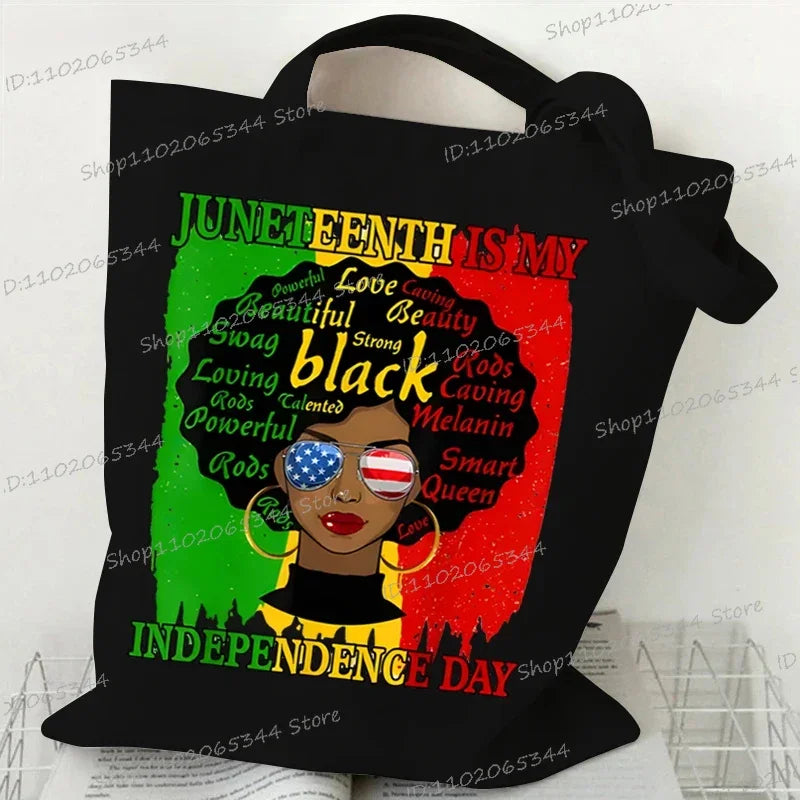 "Juneteenth Is My Independence Day" Women's Canvas Tote Bag