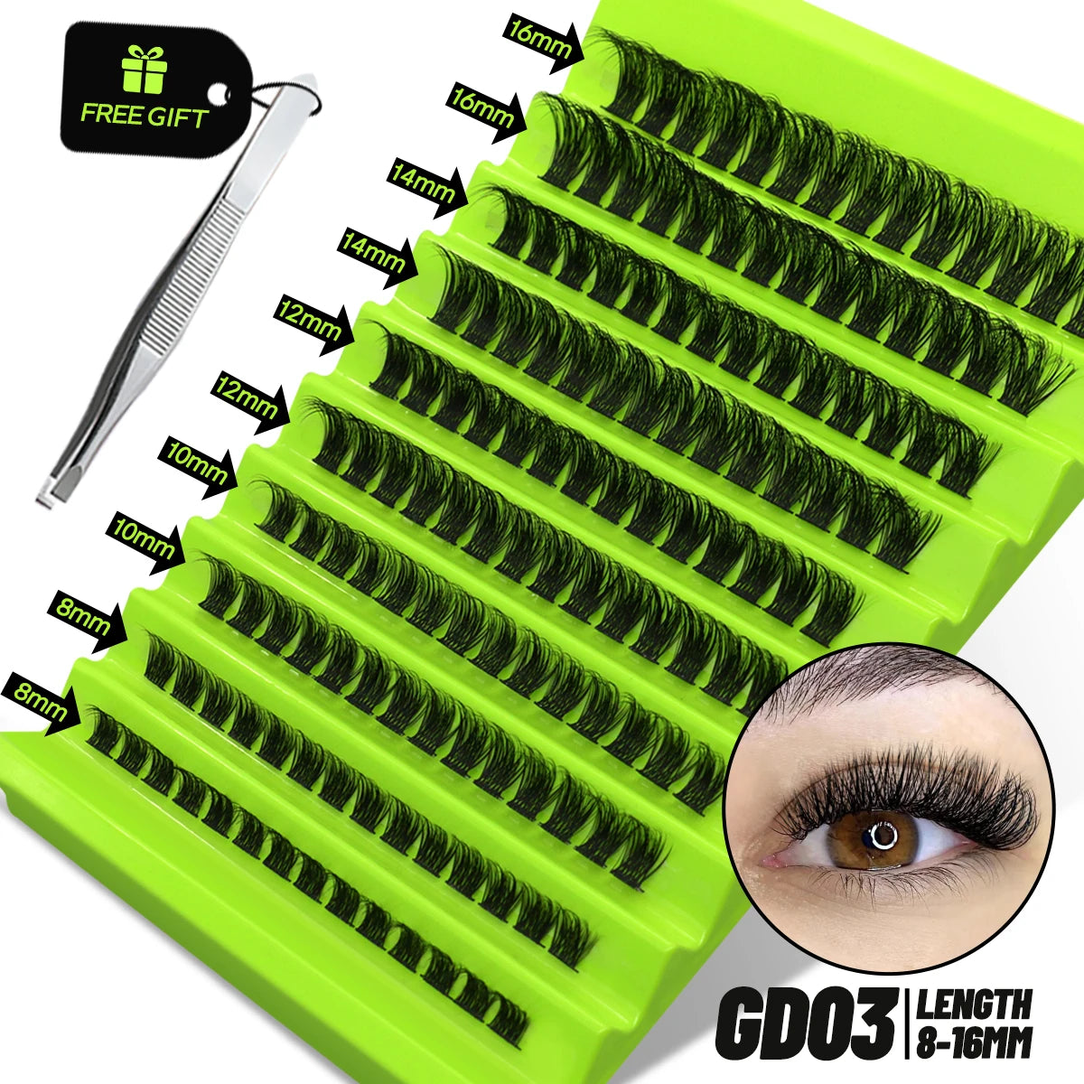 Cat Eye, Mink Lash Extension Kit with Bond, Seal, and Lash Applicator