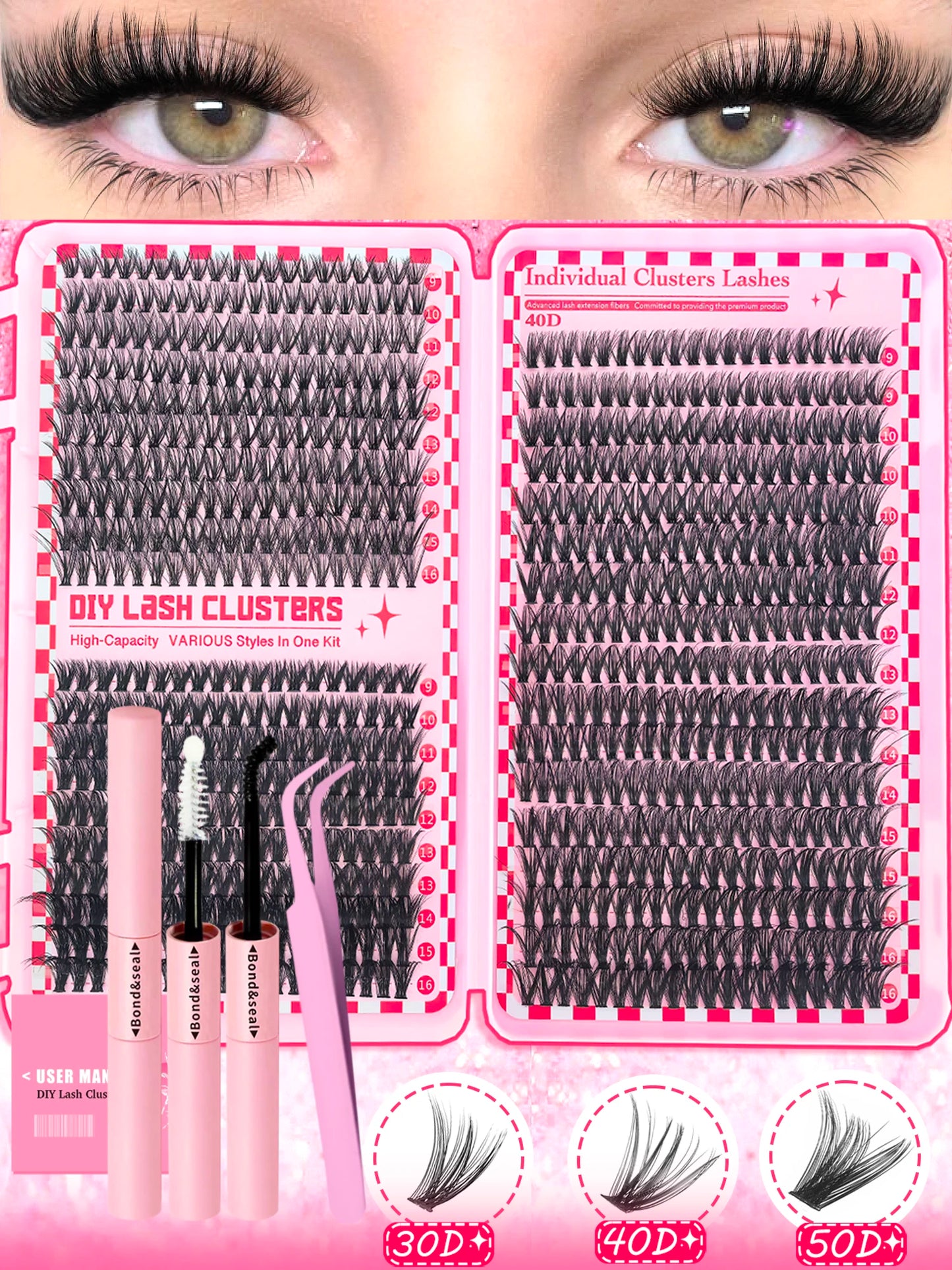 Eyelash Extension Kit with Tweezers, Glue, and Sealer
