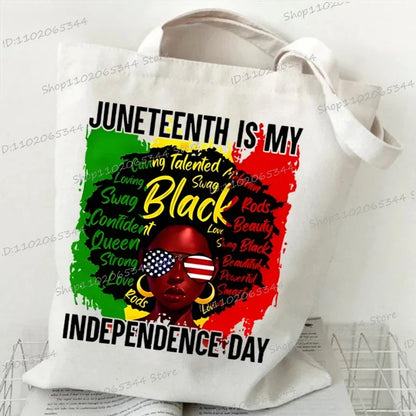 "Juneteenth Is My Independence Day" Women's Canvas Tote Bag