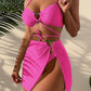 Towel Pit stripe solid color three piece bikini swimsuit LMH Beauty