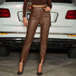 Vintage lady's high waist slim fit PU leather pants LMH Beauty