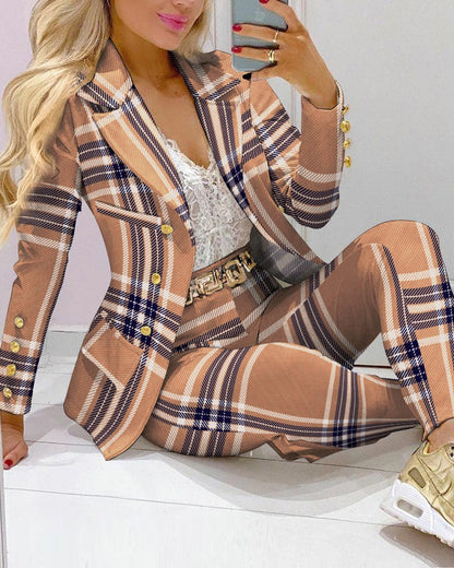 Women Fashion Print Top, Blazer and Pants LMH Beauty