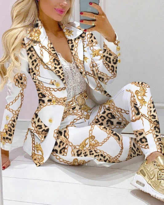 Women Fashion Print Top, Blazer and Pants LMH Beauty