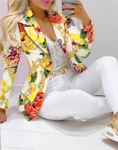 Women Fashion Print Top, Blazer and Pants LMH Beauty