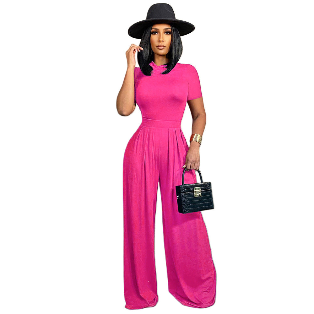 Women Two Piece Solid Color Top and Flare Pants LMH Beauty