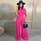 Women Two Piece Solid Color Top and Flare Pants LMH Beauty