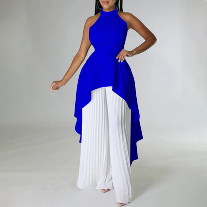Women Wide Leg Pants Suit Two Piece Set LMH Beauty
