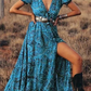 Women's Printed V-neck Short-sleeved Bohemian Dress (belt not included)