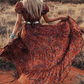 Women's Printed V-neck Short-sleeved Bohemian Dress (belt not included)