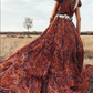 Women's Printed V-neck Short-sleeved Bohemian Dress (belt not included)