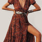 Women's Printed V-neck Short-sleeved Bohemian Dress (belt not included)