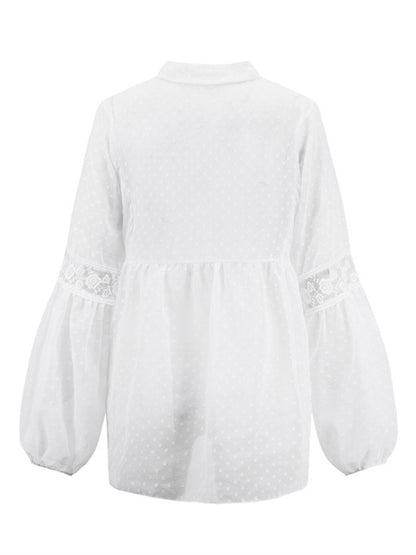 Women's Chiffon  Lace Loose Balloon Sleeve Top