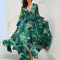 Women's Lantern Sleeve V Neck Print Swing Dress