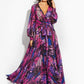 Women's Lantern Sleeve V Neck Print Swing Dress