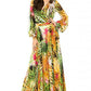 Women's Lantern Sleeve V Neck Print Swing Dress