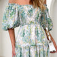 Women's Resort Style Puff Sleeve Printed French Cake Dress