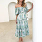 Women's Resort Style Puff Sleeve Printed French Cake Dress