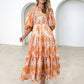 Women's Resort Style Puff Sleeve Printed French Cake Dress