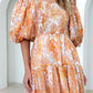 Women's Resort Style Puff Sleeve Printed French Cake Dress