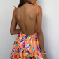 Women's Sexy Deep V Backless Sequin Floral Strappy Short Dress