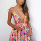 Women's Sexy Deep V Backless Sequin Floral Strappy Short Dress