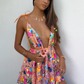 Women's Sexy Deep V Backless Sequin Floral Strappy Short Dress