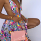 Women's Sexy Deep V Backless Sequin Floral Strappy Short Dress