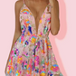 Women's Sexy Deep V Backless Sequin Floral Strappy Short Dress