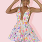 Women's Sexy Deep V Backless Sequin Floral Strappy Short Dress