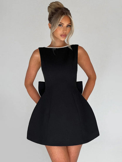 Women's Pearl Bow Fashion Short Dress